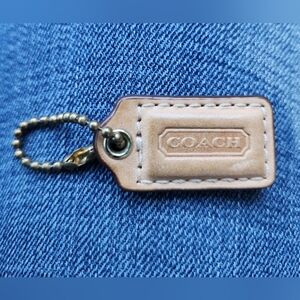 Authentic COACH Tan and Golden leather key FOB/Hangtag ~ 1.5"